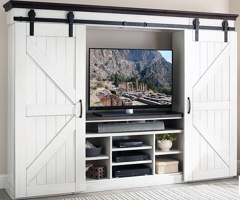 Sliding barn door entertainment center discount